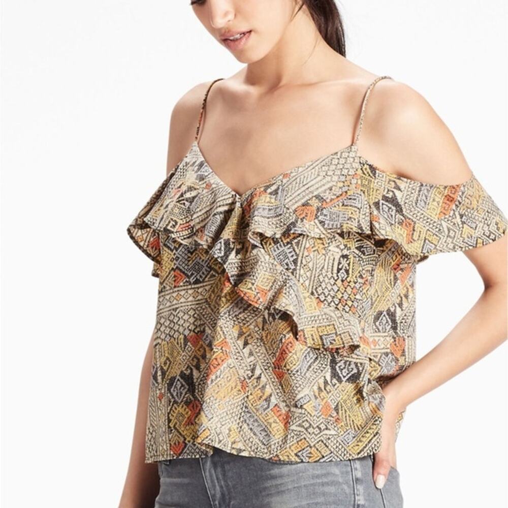 Lucky Brand Women Ruffle Cami Tank Top Cut Out Size S Boho Gypsy Festival Hippie